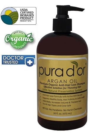 Pura d'or Premium Organic Anti-Hair Loss Shampoo (Gold Label), 16 Fluid Ounce